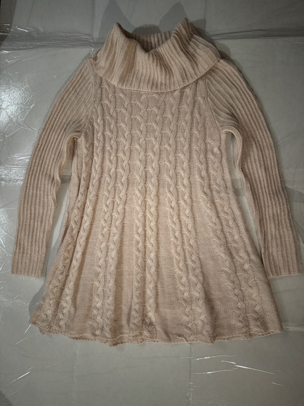 Joseph A Cream Cable-Knit Turtleneck Sweater Dress